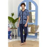 Cossy By Aqua 23938 Erkek Kısa Kollu Önden Düğmeli Pijama Takım-Lacivert - XL