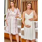 Cossy By Aqua 24525-526 Saten Sabahlıklı İp Askılı Hamile Lohusa Gecelik Sabahlık Takım