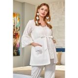 Cossy By Aqua Hamile Lohusa Fistolu İp Askılı Sabahlıklı Pijama Takımı, Krem, 44 Beden
