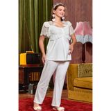 Cossy by Aqua Hamile Lohusa Kısa Kollu Dantelli Pijama Takımı, Krem, 36 Beden