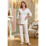 Cossy by Aqua Hamile Lohusa Truvakar Kol Pijama Takımı, Krem, 38 Beden