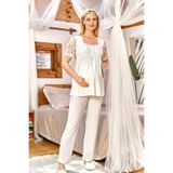 Cossy by Aqua Kadın Hamile Lohusa Kısa Kollu Dantel Detaylı Pijama Takımı, Krem, 36 Beden