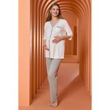 Cossy By Aqua Kadın Krem-Gri Lohusa Pijama Takımı,%50 Pamuk%50 Polyester