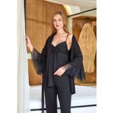Cossy By Aqua Kadın Siyah 3'lü Pijama Takım,%70 Pamuk%30 Polyester, 40 Beden