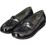 Costo Shoes 41,42,43,44 Kırışık Rugan Damla Baskı Garnili Esnek Yumuşak Konfort Taban Dört Mevsim Giyime Uygun Zarif Leofer Büyük Numara Kadın Ayakkabı - Siyah