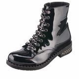 Costo Shoes MF1720 Siyah Rugan Deri Sıcak Astar Kauçuk Esnek Dişli Taban Büyük Numara Kadın Bot