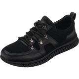 Costo Shoes YKP04 Siyah Deri ve Siyah Süet İle Garnili Olarak Rahat Geniş Kalıp Kauçuk Taban Erkek Ayakkabı