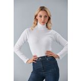 Cosy&Chic Beyaz Pamuklu Balıkçı Yaka Kaşkorse Şardonlu Slimfit Boğazlı Kazak