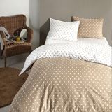 Coté Blanc Dots Capuccino Pamuk Ranforce Çift Kişilik Çift Taraflı Nevresim Takımı - 200 x 220 cm - Beyaz - Kahverengi