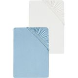 Cotenconcept 2 Adet Düz Pamuklu Tek Kişilik 80 x 200 cm Lastikli Penye Çarşaf - Mavi - Beyaz