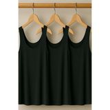 Cotenconcept 3 Adet A Kesim Büyük Beden Pamuklu Kalın Askılı Atlet Tişört - Siyah - 2XL