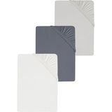Cotenconcept 3 Adet Düz Pamuklu Çift Kişilik 200 x 200 cm Lastikli Penye Çarşaf - Gri - Beyaz