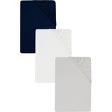 Cotenconcept 3 Adet Düz Pamuklu Tek Kişilik 140 x 200 cm Lastikli Penye Çarşaf - Lacivert - Gri