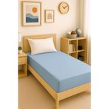 Cotenconcept 80 x 200 cm Düz Pamuklu Tek Kişilik Lastikli Fitted Penye Çarşaf - Mavi