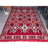 Coton Anadolu Şark Köşesi Halısı Otantik Kilim Desenli, Doğal Dokulu,dayanıklı Salon ,balkon, Teras Halısı 150X260 cm - Kırmızı - 150 x 260 cm