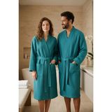 Coton Delux Unisex %100 Pamuk Pike Bornoz | Spa ve Banyo Bornozu | Hafif & Yüksek Emicilik - XL - Turkuaz