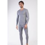Coton House Erkek V Yaka Gri Çift Thermal İçlik Takım Yumuşak Doku Polyester Malzeme Üstün Termal Özellik