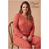cotonhause Kadın Uzun Kol Raporlu İnterlok Büyük Beden Kiremit Pijama Takımı C6T4N28
