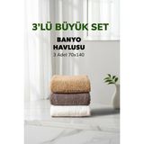 Cotto Home 3 Lü Kareli Havlu Takımı Bej Beyaz Fume Kahve Yumuşak Pamuk Banyo Havlu Seti 70X140 cm - 70 x 140 cm - Renkli