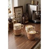 Cotto Home Bistro Metal Standlı 4 Adet Porselen Kupa Seti 200 ml Kahve Çay Fincanı Takımı - Renkli