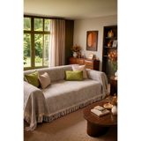 Cotto Home Çift Taraflı Pamuklu Kaymaz Koltuk Örtüsü 170X220cm - Bej Çok Amaçlı Örtü Pike Koltuk Şalı