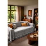 Cotto Home Çift Taraflı Pamuklu Kaymaz Koltuk Örtüsü 170X220cm - Gri Çok Amaçlı Örtü Pike Koltuk Şalı