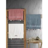Cotton Box %100 Pamuk 3'lü Nakışlı Püsküllü Havlu Seti G.Kurusu-Ekru-Petrol