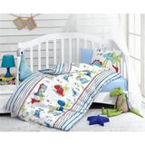 Cotton Box %100 Pamuk Flanel Mavi Dinozor Desenli Bebek Nevresim Takımı - Yumuşak Bebek Odası Seti -4 Parça