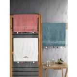 Cotton Box 3 Adet 50x90 cm Nar Çiçeği Krem Mavi Nakışlı Fit Havlu Seti
