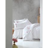 Cotton Box 3D Nakışlı Çift Kişilik Saten Nevresim Takımı Perla Beyaz - 200 x 220 cm - Beyaz - Pembe