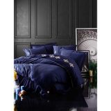 Cotton Box Brode Nakışlı Çift Kişilik Saten Nevresim Takımı King Lacivert - 200 x 220 cm - Renkli