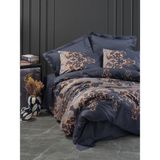 Cotton Box Çift Kişilik Saten Nevresim Takımı Sarina Lacivert - Beyaz - 200 x 220 cm