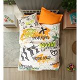 Cotton Box Genç Odası Tek Kişilik Lastikli Çarşaflı Graffiti Oranj Nevresim Takımı