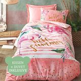 Cotton Box Genç Odası Tek Kişilik Lastikli Çarşaflı Nevresim Takımı Hello Summer Pembe