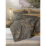 Cotton Box Gri ve Hardal Çiçek Desenli Çift Kişilik Nevresim Seti Nevresim Takımı - 200 x 220 cm