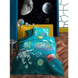 Cotton Box Junior Tek Kişilik Nevresim Takımı Turkuaz Little Astronaut Desenli 180 x 230 cm