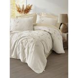 Cotton Box Nakışlı Saten Çift Kişilik Nevresim Takımı Blade Bej - 240 x 260 cm