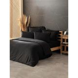 Cotton Box Siyah Saten Çift Kişilik Nevresim Takımı- Şık Nevresim Takımı - 6 Parça - Renkli - 280 x 280 cm