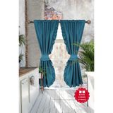 Cotton Maison Dikey Fırfırlı Poli Perde, 100 x 185, 4653, Petrol Yeşili