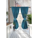 Cotton Maison Dikey Fırfırlı Poli Perde, 140 x 150, 4653, Petrol Yeşili