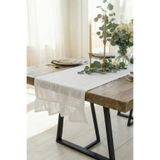cotton maison Fırfırlı Tül Runner Keten Dokulu Retro 45x110 Cm