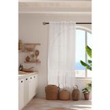 Cotton Maison Fırfırlı Vintage Ekru Keten Tül Perde 100 x 110 cm Pilesiz Düz Desenli İnce Kumaş