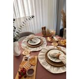 Cotton Maison Naturel Amerikan Servisi Yuvarlak 4'Lü Vintage 40 Cm