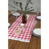 Cotton Maison Runner Kareli Fistolu Retro 40 x 110 cm - Kırmızı - 40 x 110 cm