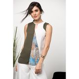 Cotton Mood 107-Cm-111-1855 Parçalı Kolsuz Gömlek - 34 - Haki