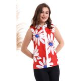Cotton Mood 22484863 Krep Çiçek Desenli Kolsuz Gömlek Mercan Ekru - 36