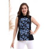 Cotton Mood 22484864 Krep Önü Parçali Desenli Kolsuz Gömlek Siyah Saks - 34 - Siyah - Saks