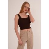 Cotton Mood 23256231 Triko Geniş Askılı Atlet Kahve - Standart