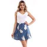 Cotton Mood 9474746 Kadife Parçalı Lastikli Kısa Etek Mavı Bej - S - M - Mavi - Bej