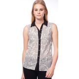 Cotton Mood Şal Baskılı Kolsuz Gömlek - 38 - Siyah - Beyaz
